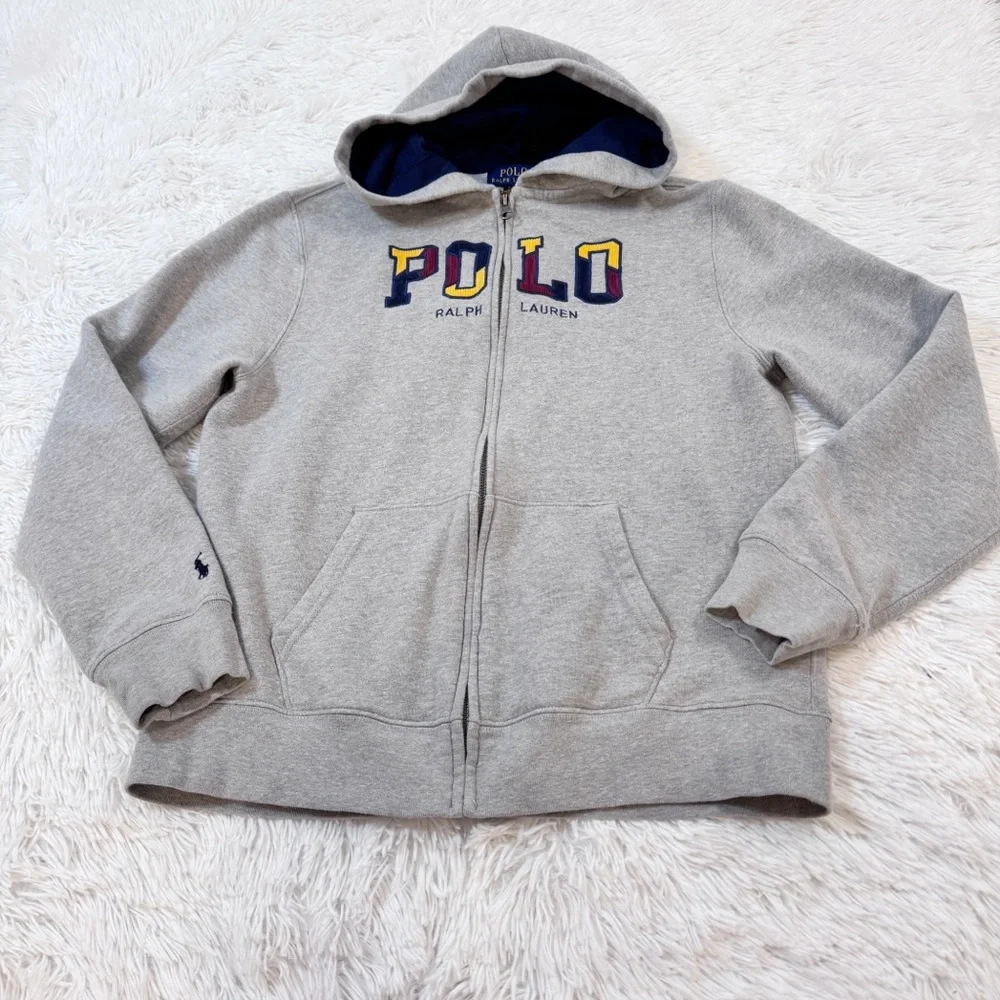 Polo by Ralph Lauren boy's long sleeve Gray Zip-Up Hoodie logo